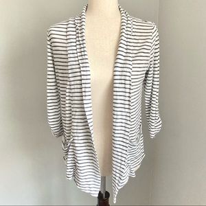 89th & Madison White and Gray Striped Open Front Cardigan Sweater size M